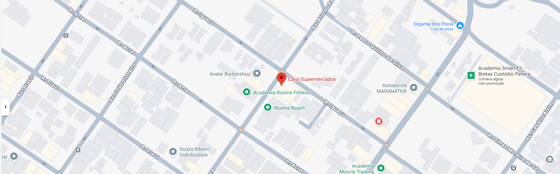 Mapa de localização do Carol Supermercados